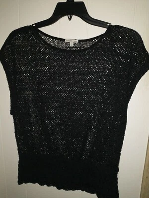 CHARLOTTE RUSSE ~ Women's ~ Black See-Through Lacy Knit Top  Swim Suit Cover ~ L - Image 1 of 4