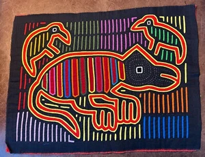 Vintage Kuna Indians San Blas Islands Textile 18" x 13.75" unframed CROCODILE - Picture 1 of 2