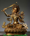 7.8" Old Tibet Nepal Bronze Gilt Wenshu Manjushri Hold Sword Buddha Statue