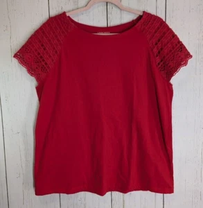 Laura Scott Size XL Red Short Sleeve Crochet Sleeve Casual Womens Top - Picture 1 of 7