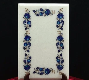 18" x 12" White Marble Side Coffee Table Top Mosaic Lapis Inlay Work - Picture 1 of 1