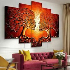 5 Panels Abstract Lovers Kiss Lady Tree Canvas Wall Art Couple Kiss Poster Decor