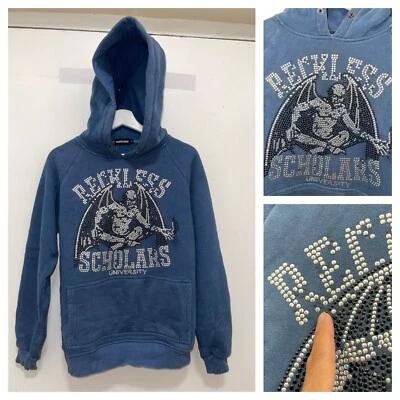 RARO ERUDITOS IMPRUDENTES TACHONADOS Hombres Sudadera con Capucha Algodón Azul Jersey Suéter Talla S Foto 1 de 4