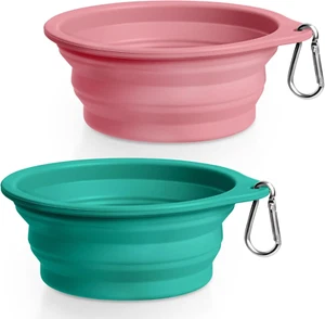 2-Pack Silicone Collapsible Dog Bowls, BPA Free Dishwasher Safe, Portable Foldab - Picture 1 of 12