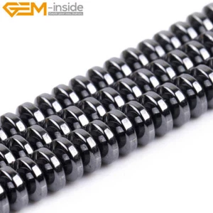 Natural Black Hematite Spacer Gemstone Rondelle Beads Jewelry Making Strand 15" - Picture 1 of 24