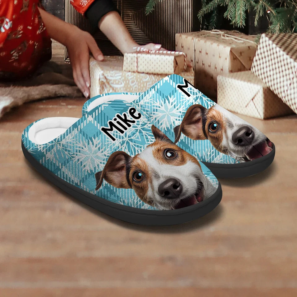 Zapatillas Personalizadas para Mascotas, Foto Personalizada y Nombre Perro Gato Patrón Navidad Foto 1 de 1