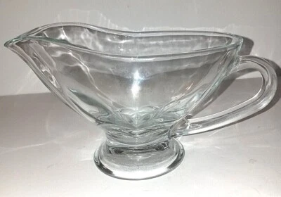 Elegant Clear Glass Pedestal Base Creamer or Gravy Boat Approx 12 oz Capacity - Image 1 of 4