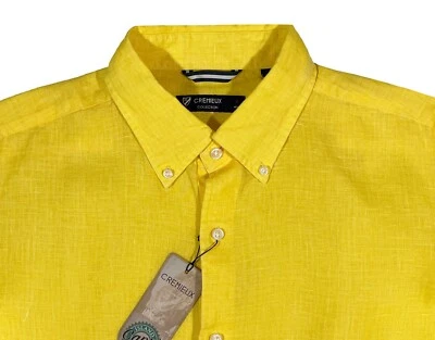 Men's DANIEL CREMIEUX Bright Yellow Linen Long Sleeve L/S Shirt Medium M NWT NEW - Image 1 of 4