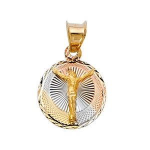 14K Tri Color Gold Diamond Cut Jesus Stamp Religious Pendant - Picture 1 of 4