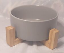 Ceramic Pet Cat Dog Bowl with Bamboo Stand New Grey