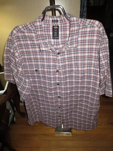 Men's Dickies Relaxed Fit Pink/Blue Plaid Short Sleeve Button Shirt W/Pockets XL - Picture 1 of 3