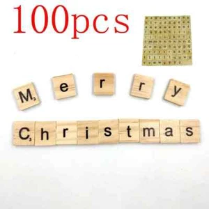 100 WOODEN SCRABBLE TILES BLACK LETTERS NUMBERS FOR CRAFTS WOOD ALPHABETS - Picture 1 of 5