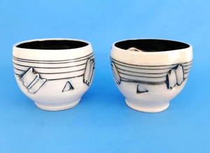 Vintage Husby Studio Pottery Cups White, Blue & Gray Signed - Picture 1 of 7