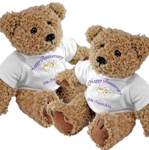 Pair of Personalised Anniversary Teddy Bears - Champagne Glasses - Add a Message - Picture 1 of 2