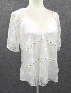 Savanna Jane Top Damen groß kurz Spitze Raglanärmel bestickt weiß geblümt - Bild 1 von 22