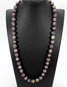 VTG Venetian Foil Art Glass Bead Necklace Colorful Purple Estate Find - Picture 1 of 7