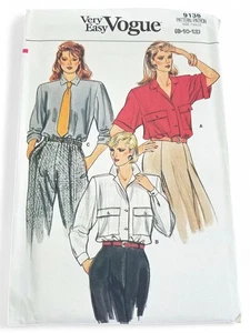 Vogue 9138 Blouse Shirt Shoulder Pads 80s Sewing Size 8 10 12 Pattern UNCUT - Picture 1 of 4