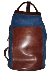 Vintage ARTISAN Blue Suede & Brown Leather Sling Back Bag 12x7 *DIRTY RUBS - Picture 1 of 17