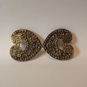 Cinturón Corazón Brutalista Vintage Cierre Hebilla Tono Dorado Texturizado Años 60 70 Declaración - Imagen 1 de 21