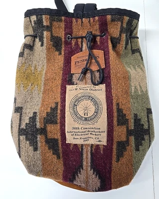 Vtg Pendleton Wool Suede Sling Bucket Sack Backpack Southwestern Bag Made In USA - Image 1 of 4