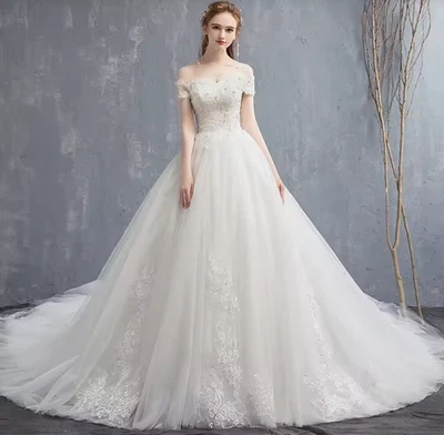 Vestido de novia con hombros descubiertos nuevo vestido de novia hasta el suelo de lujo largo de encaje Foto 1 de 4