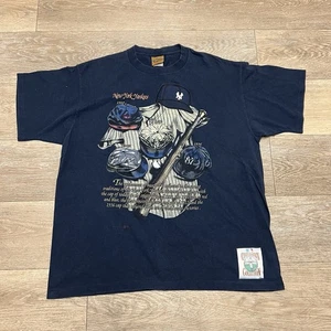 Vintage 90s Nutmeg Mills New York Yankees T-Shirt MLB Cooperstown Navy USA XL - Picture 1 of 12