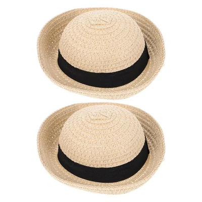  2 Pcs Accessori Per Abbigliamento Bambole Mini Decorazione Cappello Di Paglia - Immagine 1 di 4
