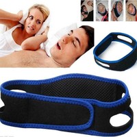 Blue Snore Stop Belt Anti Snoring Cpap Chin Jaw Strap Apnea Jaw Sleep O5E9