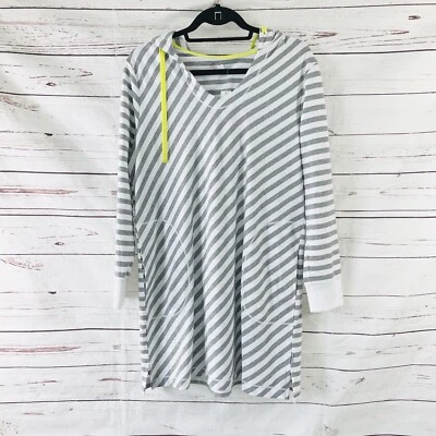 DKNY Sweatshirt Dress Womens Size M Gray Stripes Long Sleeve Hoodie Pockets NWT - Image 1 of 4