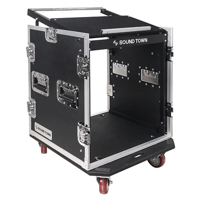 Sound Town 12U PA DJ Rack/Road Case w/ 11U Slant Mixer Top, Casters (STMR-S12UW)