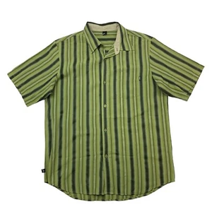 Rusty Button Up Shirt Men XL Extra Large Grass Green Striped Short Sleeve Collar - Picture 1 of 9