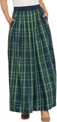 Maxi Falda Joan River PullOn 1X Usada en Excelente Condición Azul Verde Amarillo A Cuadros con Bolsillos ¡SÍ! Foto 1 de 4