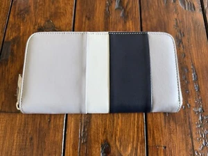 Porsche Design Coin Purse Stripe Wallet Navy White Gray with Silver hardware - Picture 1 of 3