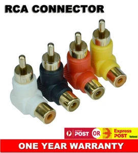 2x 90 Degree Right Angle RCA Male to Female AV Adapter Cable Connector Plug New - Bild 1 von 11