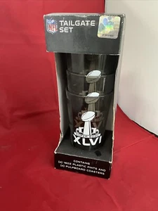 Super Bowl 46 Tailgate Set 2012, 4 Pint Plastic Cups & 4 NFL Coasters in BOX - Picture 1 of 8