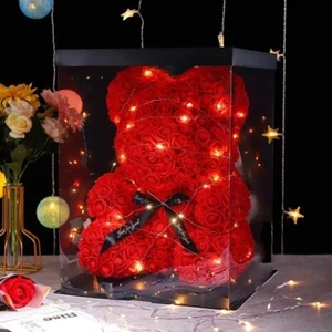 Valentinstag Geschenke Dekoration Rose Bär künstliche Blume mit Box und Licht - Bild 1 von 5