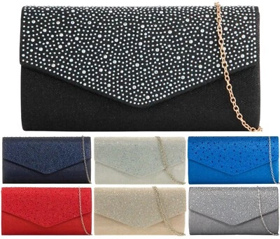 A2ZUKFASHION Damen Glitzer Diamant Clutch Tasche Kette Abschlussball Hochzeit Abend Braut Handtasche UK