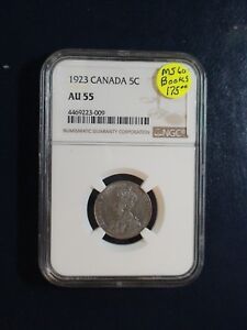 1923 Canada Five Cents NGC AU55 5C Coin PRICED TO SELL!