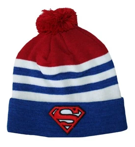 Superman Logo gestreift Bommel Erwachsene Beanie Mütze Neu mit Etikett - Bild 1 von 1