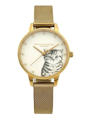 OLIVIA BURTON OB16WL88 Illustrated Animals kitten Pale Gold plated Steel Watch - Image 1 of 4