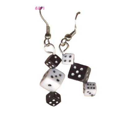 Funky MINI BLACK & WHITE DICE EARRINGS Casino Craps Lucky Charms Novelty Jewelry - Image 1 of 2