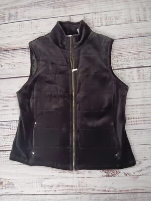 Liz Claiborne Vest Womens MP  Black Velvet Zip-Up Mock Neck Preppy Modest - Image 1 of 4
