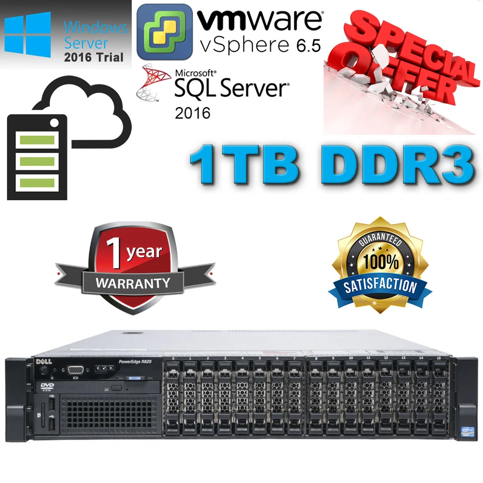 Dell PowerEdge R820 4x Xeon E5-4650 v2 2.40Ghz (1TB DDR3) 16x 1.2TB 10K SAS H710 - Image 1 of 4