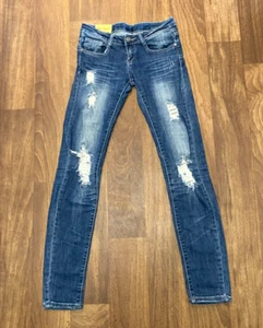 Machine Jeans Women's 26/31 Juniors Sz 1 Skinny Distressed Low Rise Medium Wash - Picture 1 of 5