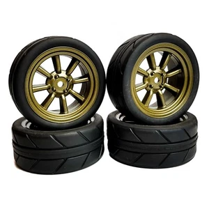 1/10 RC Road 8 Spoke Wheels Tyres Pewter Grey for Tamiya TT02 TT01 MF01X Escort - Picture 1 of 9