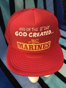 NOS Vtg ON THE 8TH DAY GOD CREATED MARINES Novelty Trucker Mesh Snapback Hat cap - Bild 1 von 5