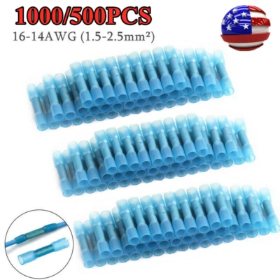 1000/100x Heat Shrink Waterproof Wire Connector Blue 14-16AWG Butt Seal Terminal - Image 1 of 4