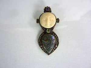 Sajen Sterling Moonface-Abalone-Gemstone   2.75 In. Pendant   EUC! - Picture 1 of 3