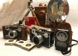 Vintage Argus C3 Lot - 2 Cameras, 2 Lens, Flash, Tripod, Cases, More - UNTESTED - Picture 1 of 24