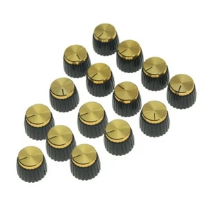 15Pcs Guitar Amplifier Push on Fit Knobs Black with Gold Aluminum Top Fits 6P5 - Picture 1 of 9